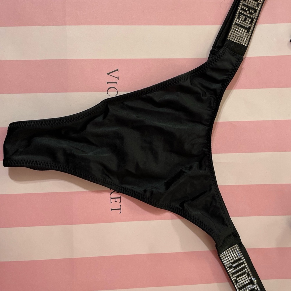 Victoria’s Secret Bling Black Thong with Rhinestone Detail